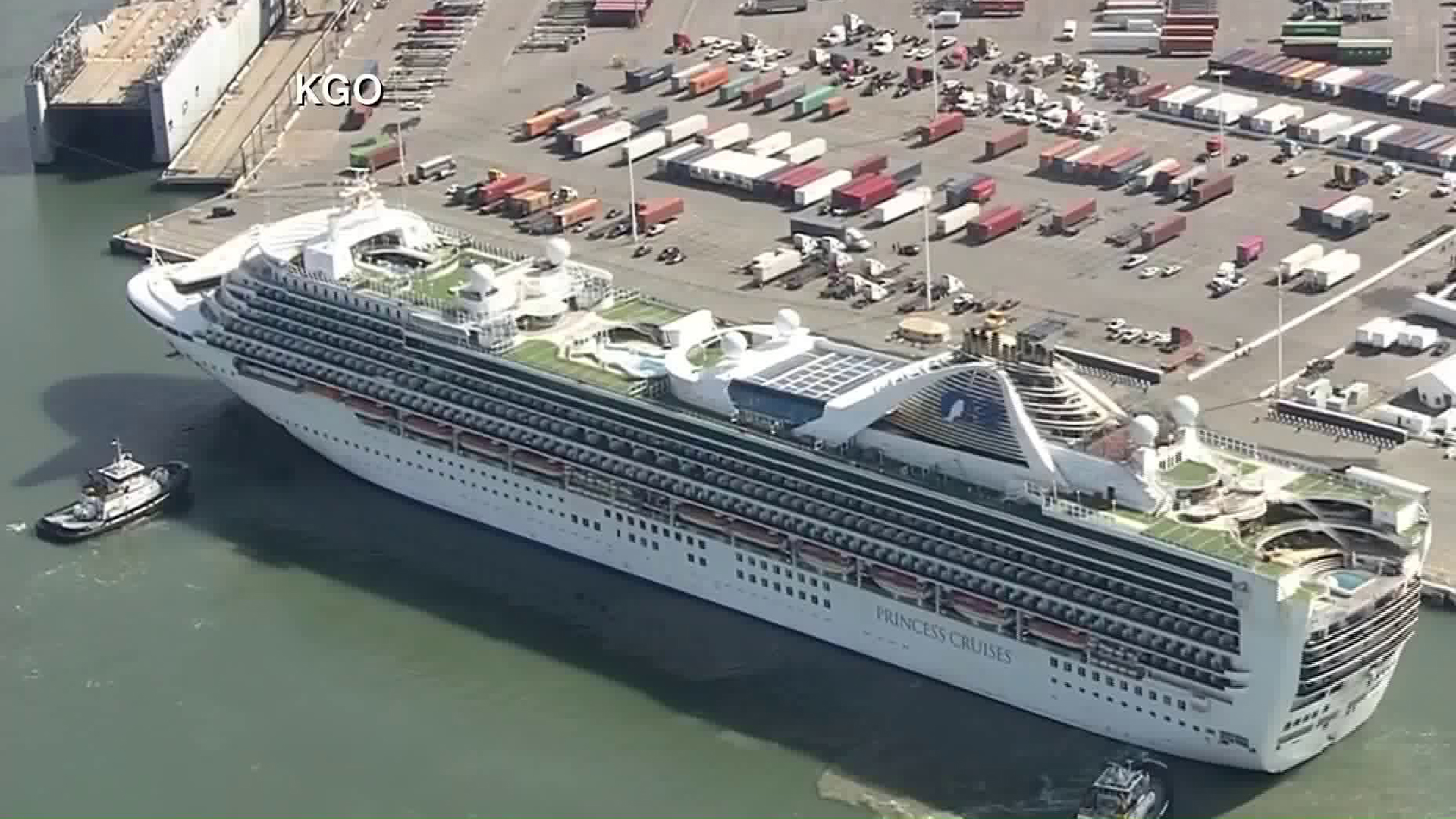 The Grand Princess docks in Oakland on March 9, 2020. (KGO via CNN)