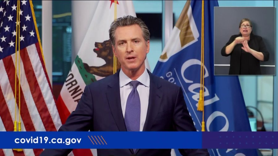 Gov. Gavin Newsom speaks at a news conference on March 31, 2020. (Pool)