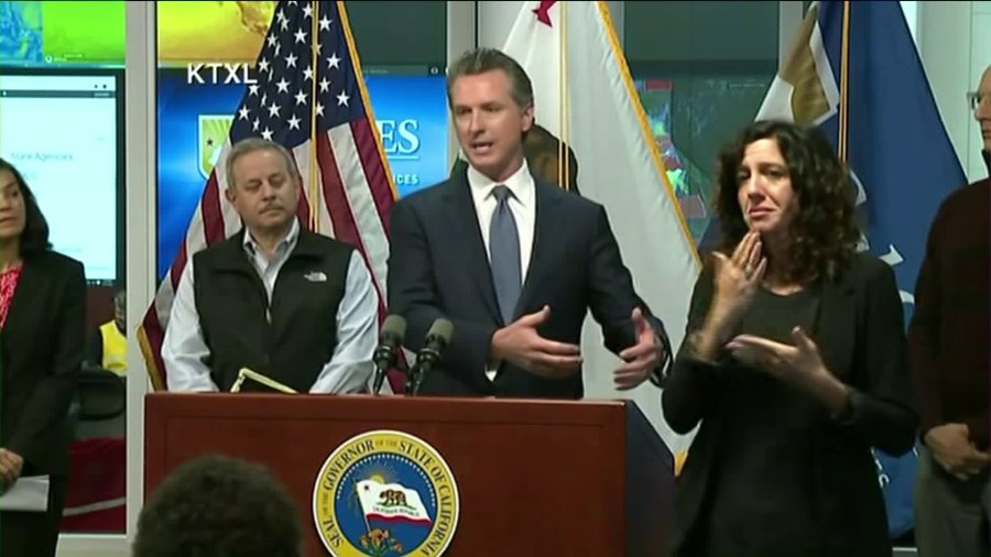 California Gov. Gavin Newsom holds a conference on the COVID-19 conference on March 15, 2020. (Credit: KTXL)