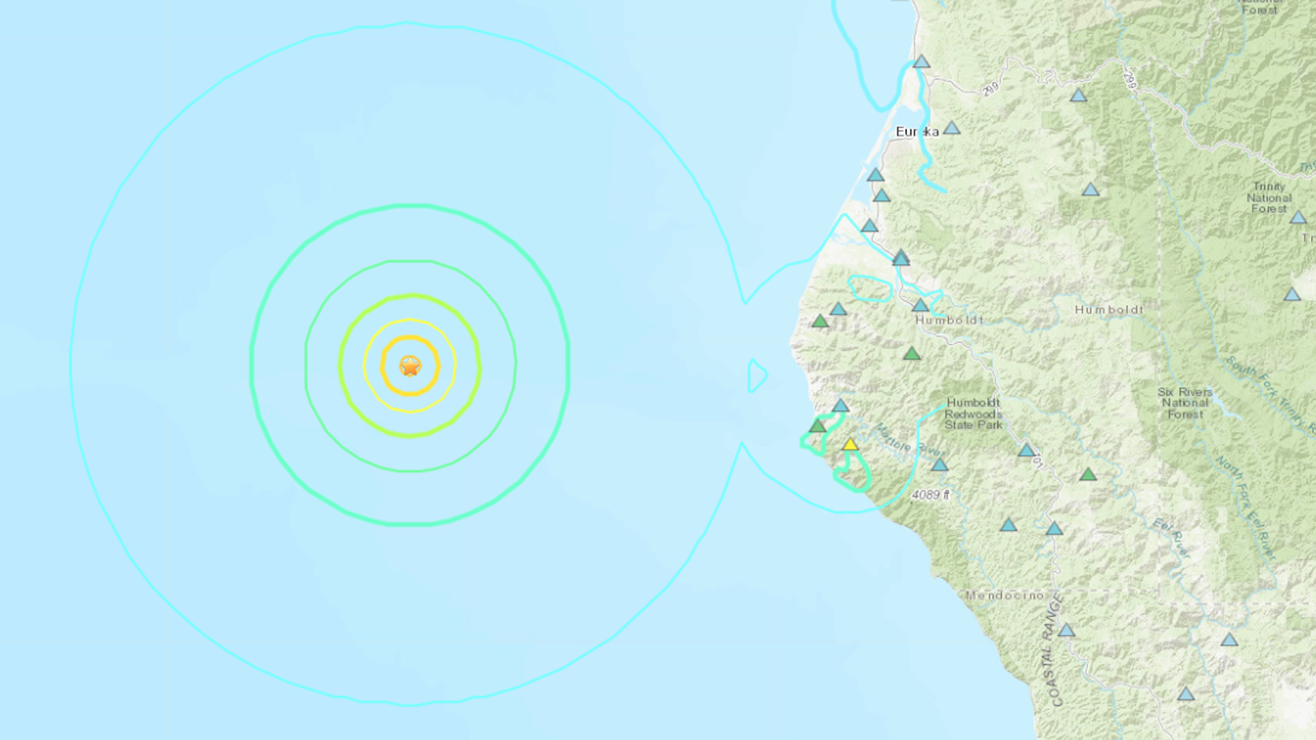 An earthquake with a preliminary magnitude of 5.8 rattled the Northern California coast on March 8, 2020. (Credit: United States Geological Survey)