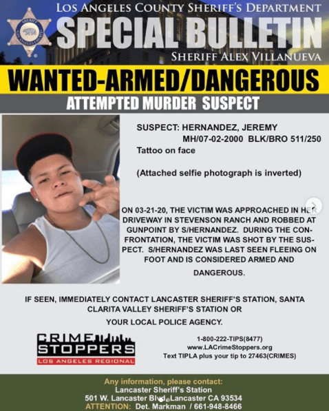 Los Angeles County Sheriff's Department wanted flier, issued March 22, 2020.