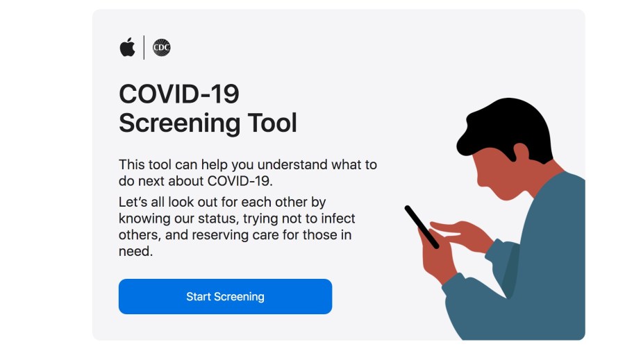 A screenshot of Apple's COVID-19 screening tool website.