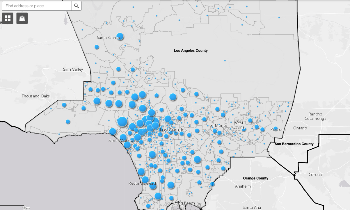 The California State University Northridge on March 26, 2020 announced creating a map showing the number of coronavirus cases neighborhood-by-neighborhood in Los Angeles County.