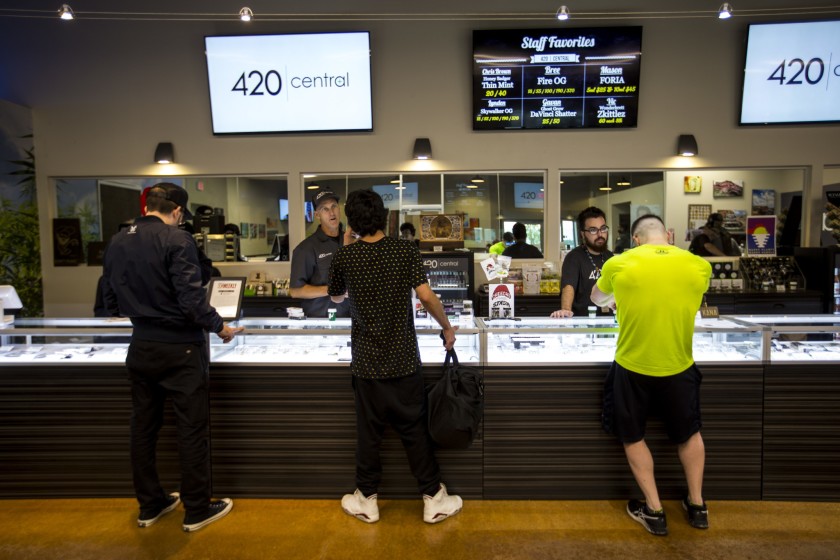 Cannabis retailers, deemed essential by the state, have been allowed to stay open during California’s COVID-19 lockdown.(Kent Nishimura / Los Angeles Times)