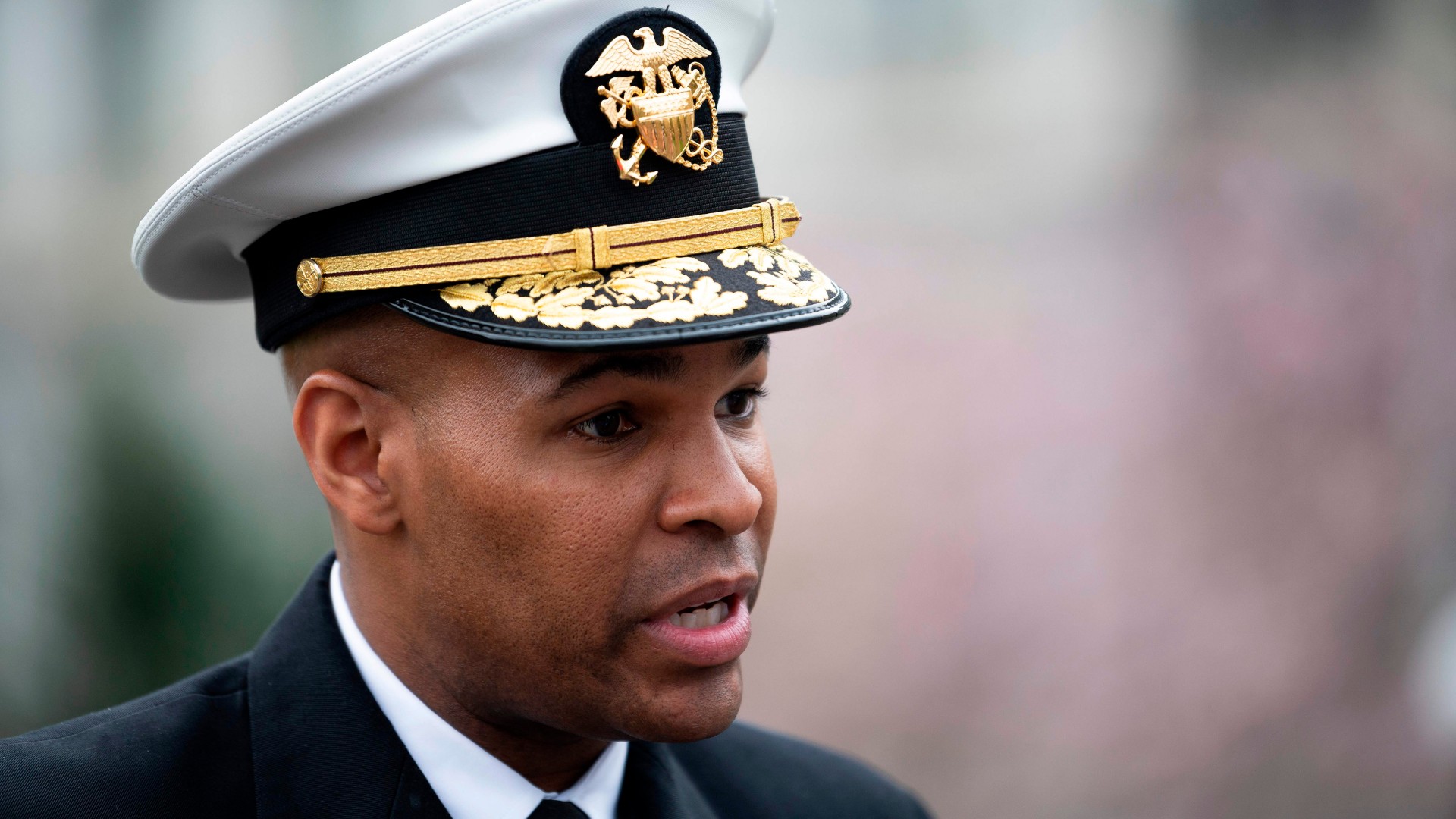 US Surgeon General Jerome Adams speaks outside the White House in Washington, DC, on March 20, 2020. (JIM WATSON/AFP via Getty Images)