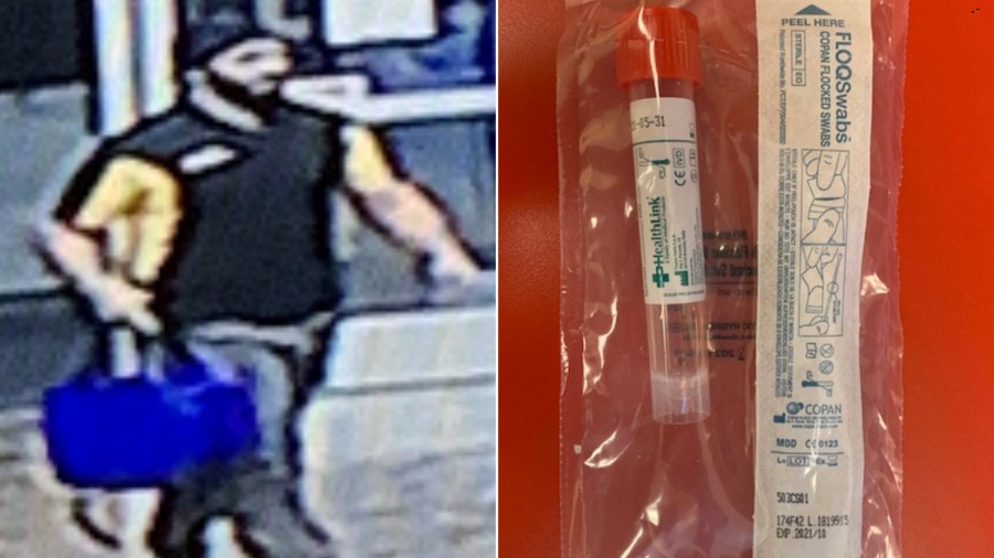 On March 21, 2020, the Tucson Police Department in Arizona released these photos of a coronavirus testing kit and a man suspected of stealing unused kits.