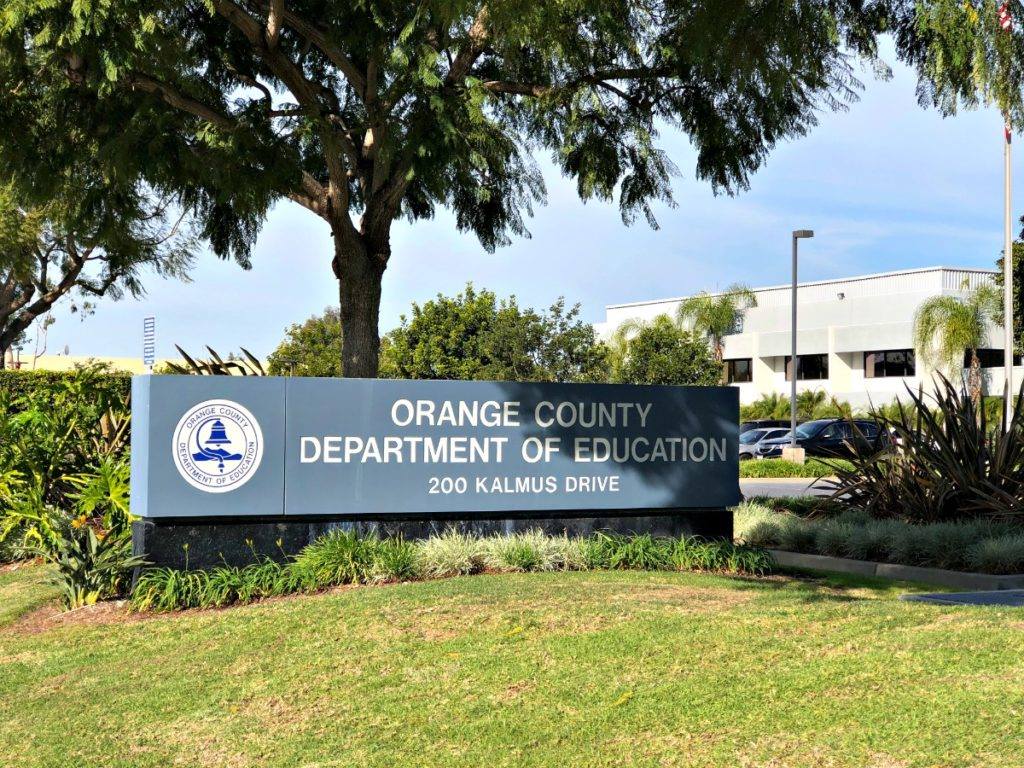 A sign for the Orange County Department of Education is seen in Costa Mesa in this photo posted on its Facebook page in October 2018.