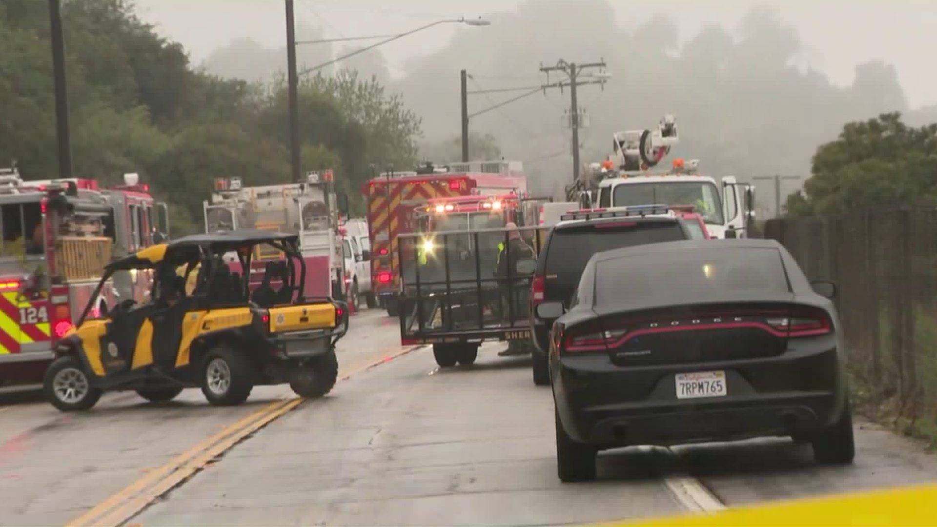 Authorities respond to a deadly plane crash in the hills west of the Newhall Pass on March 13, 2020. (Credit: KTLA)