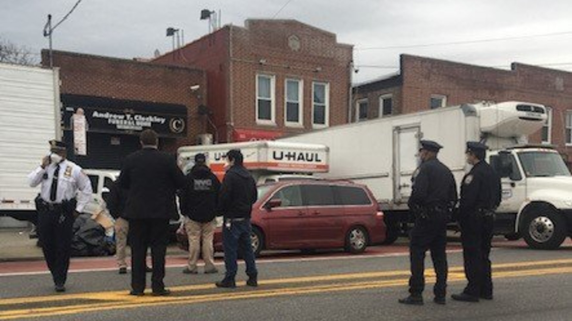 Bodies of Covid-19 patients were found in trucks outside Andrew Cleckley Services funeral home in Brooklyn, NY. (Law enforcement source via CNN)