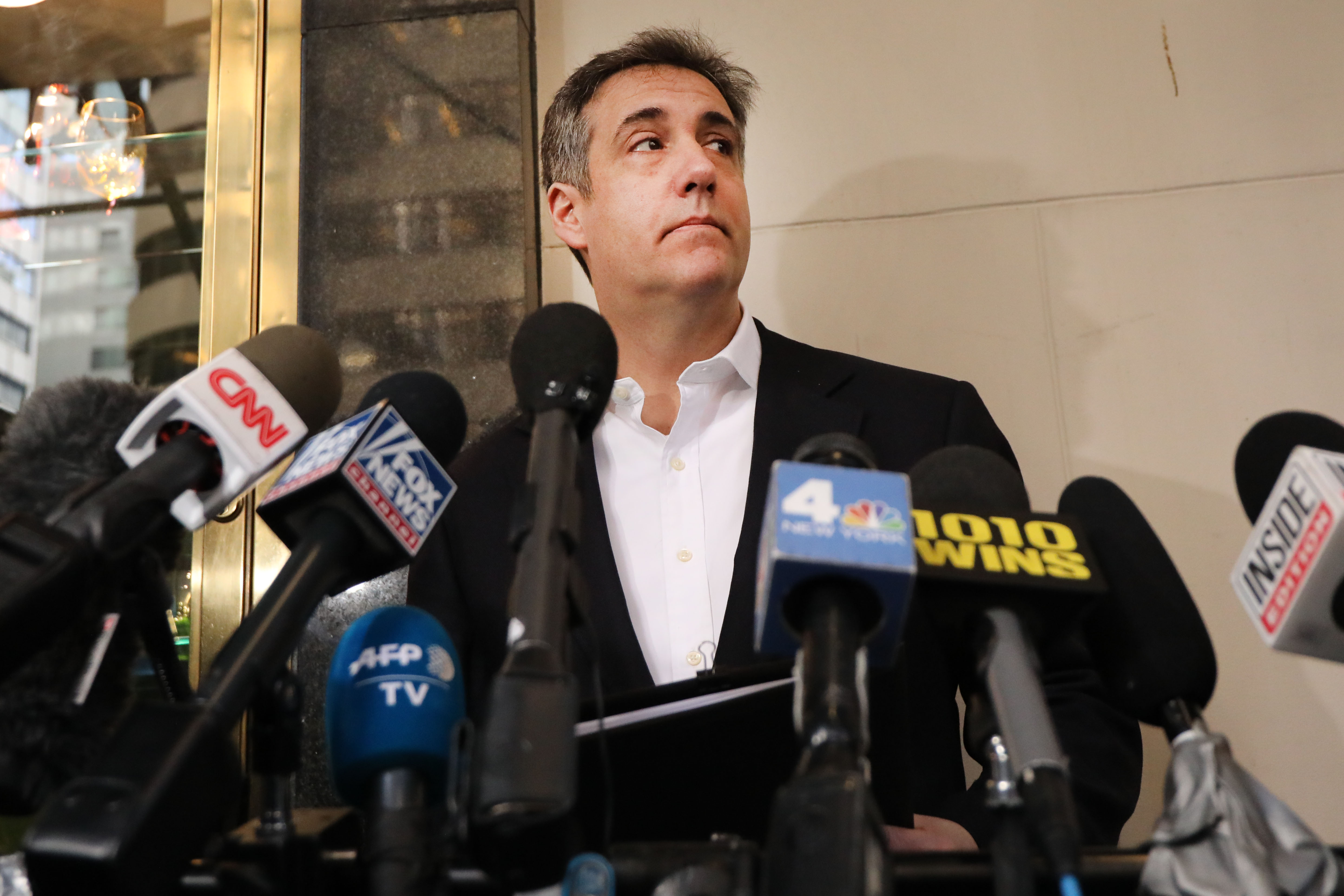 Michael Cohen, the former personal attorney to President Donald Trump, speaks to the media before departing his Manhattan apartment for prison on May 6, 2019. (Credit: Spencer Platt / Getty Images)