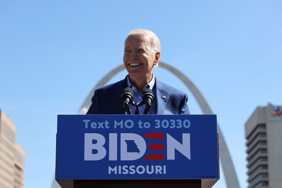 Democratic presidential candidate, former Vice President Joe Biden speaks at a campaign rally at Kiener Plaza on March 7, 2020, in St Louis, Missouri. (Dilip Vishwanat/Getty Images)