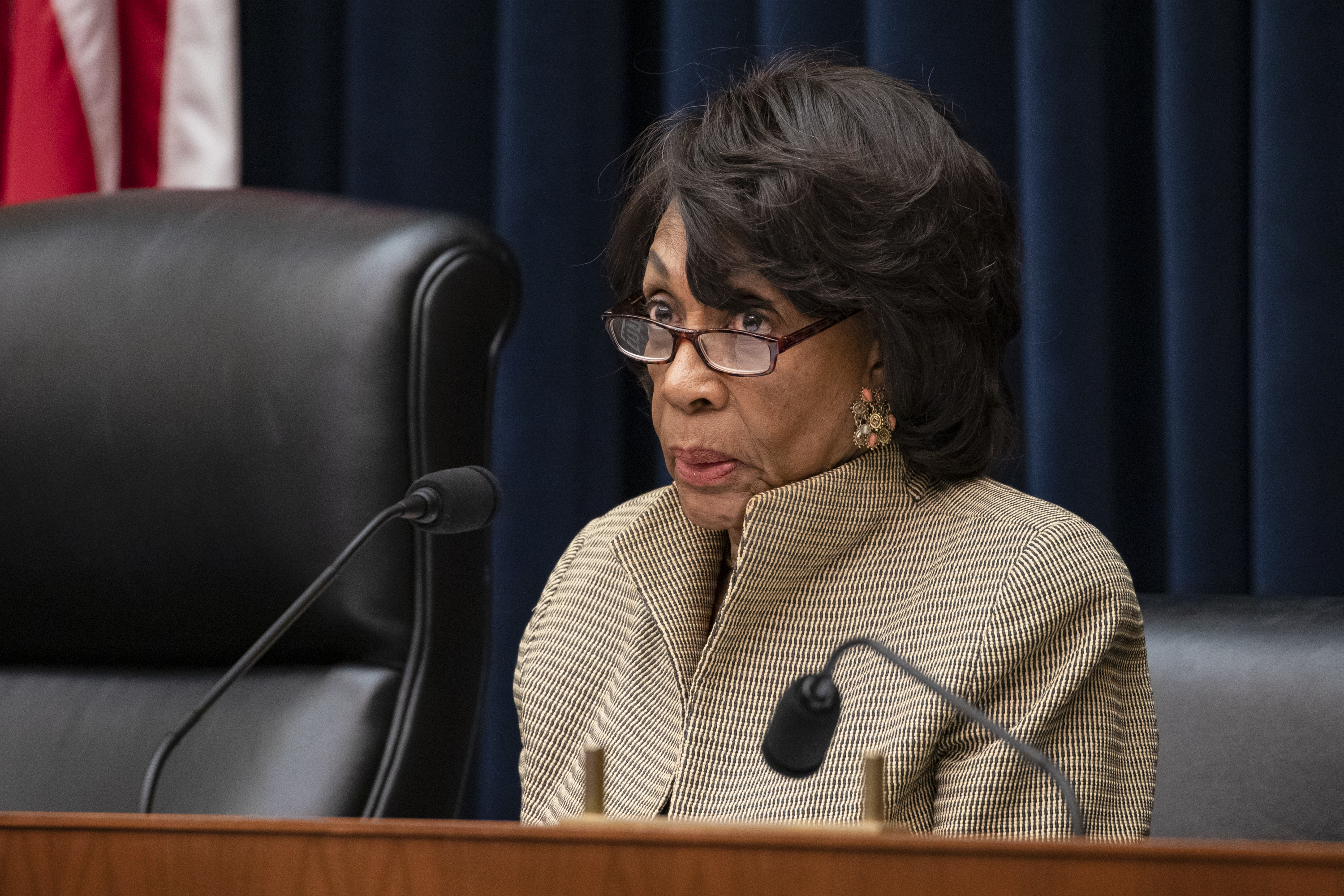 Chairwoman Rep. Maxine Waters (D-CA) questions former members of the Wells Fargo's Board of Directors Elizabeth Duke and James Quigley during a House Financial Services Committee hearing on March 11, 2020. (Samuel Corum/Getty Images)