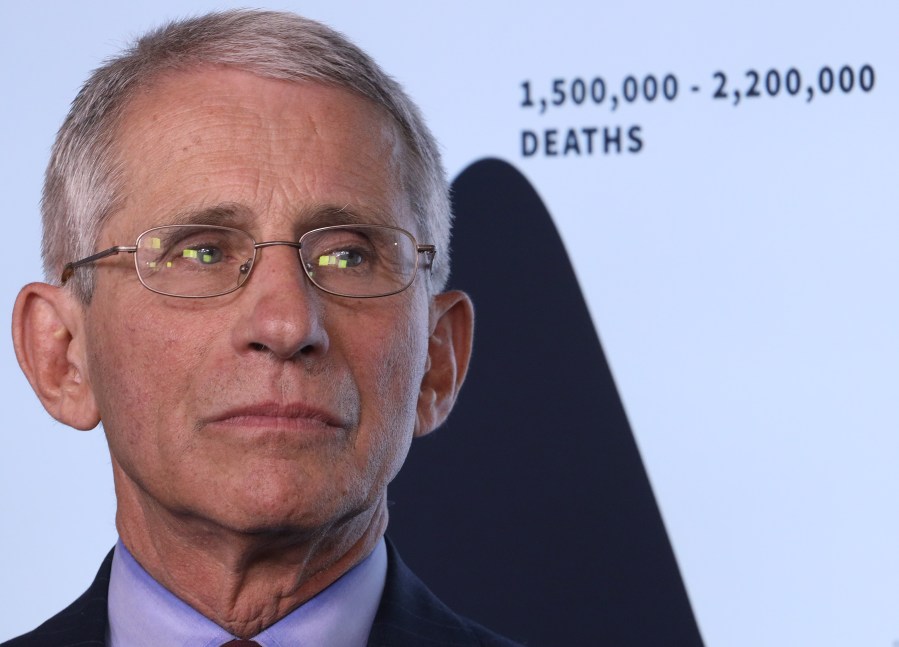 Dr. Anthony Fauci, director of the National Institute of Allergy and Infectious Diseases, participates in the daily coronavirus task force briefing at the White House on March 31, 2020, in Washington, DC.(Win McNamee/Getty Images)