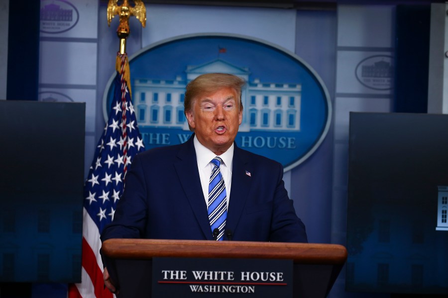 U.S. President Donald Trump speaks at the daily coronavirus briefing at the White House on April 19, 2020 in Washington, DC. (Tasos Katopodis/Getty Images)