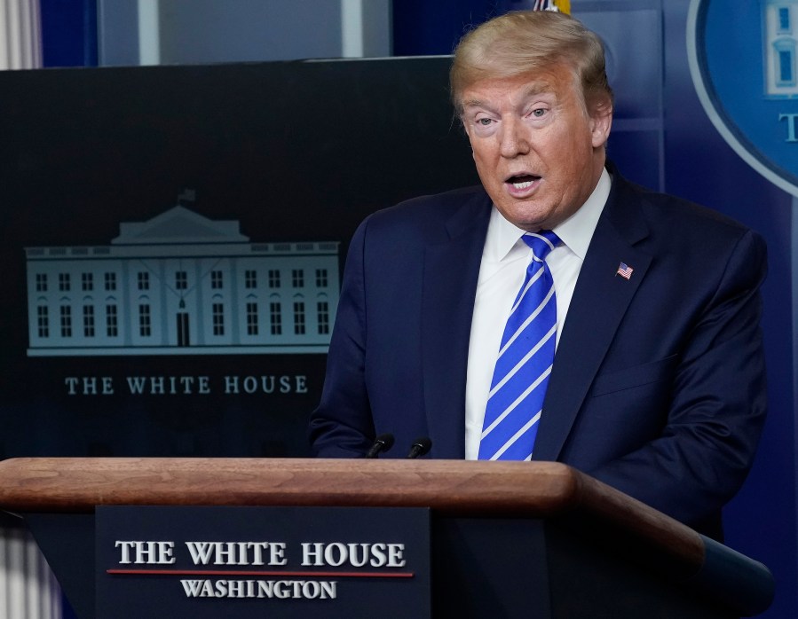 President Donald Trump speaks during the coronavirus task force's daily briefing at the White House on April 23, 2020. (Credit: Drew Angerer / Getty Images)