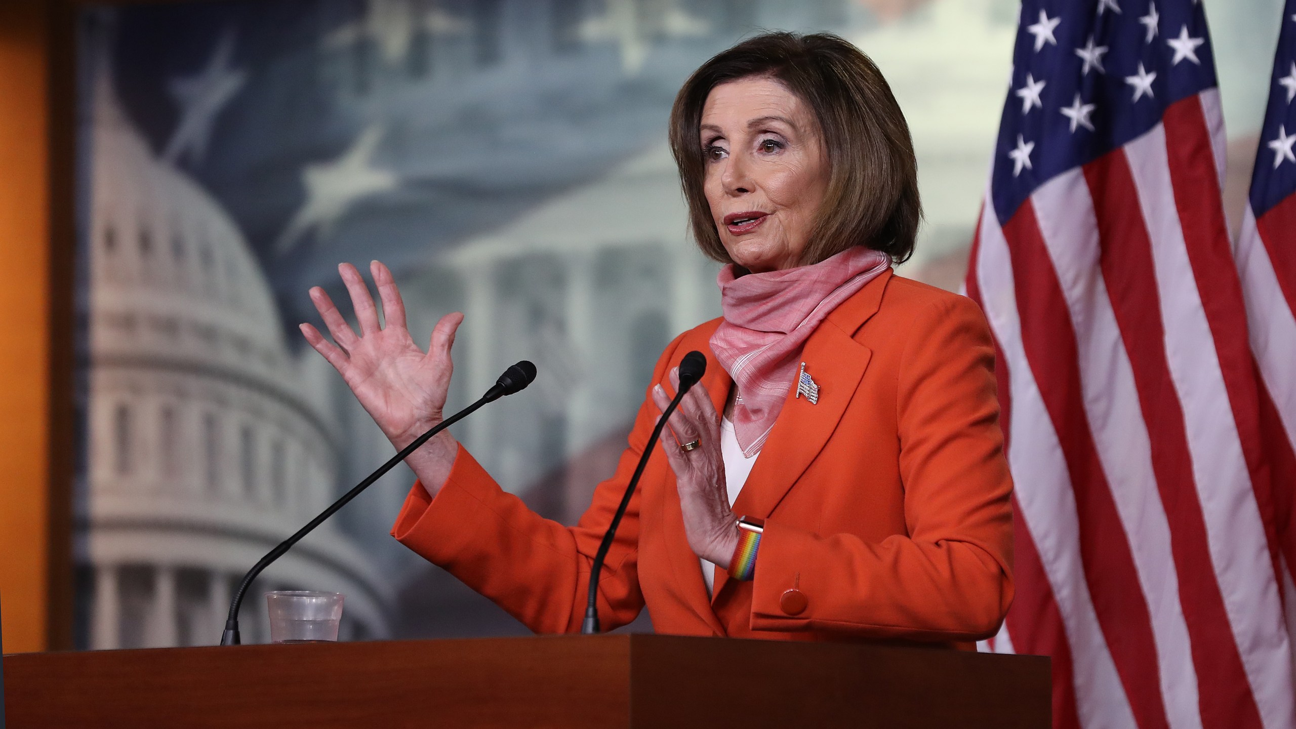 Nancy Pelosi holds her weekly news conference during the novel coronavirus pandemic at the U.S. Capitol on April 24, 2020 in Washington, D.C. (Chip Somodevilla/Getty Images)