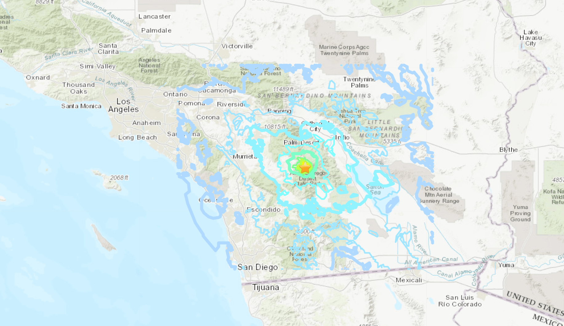 The location of a magnitude 4.9 earthquake that struck near Anza on April 3, 2020. (USGS)