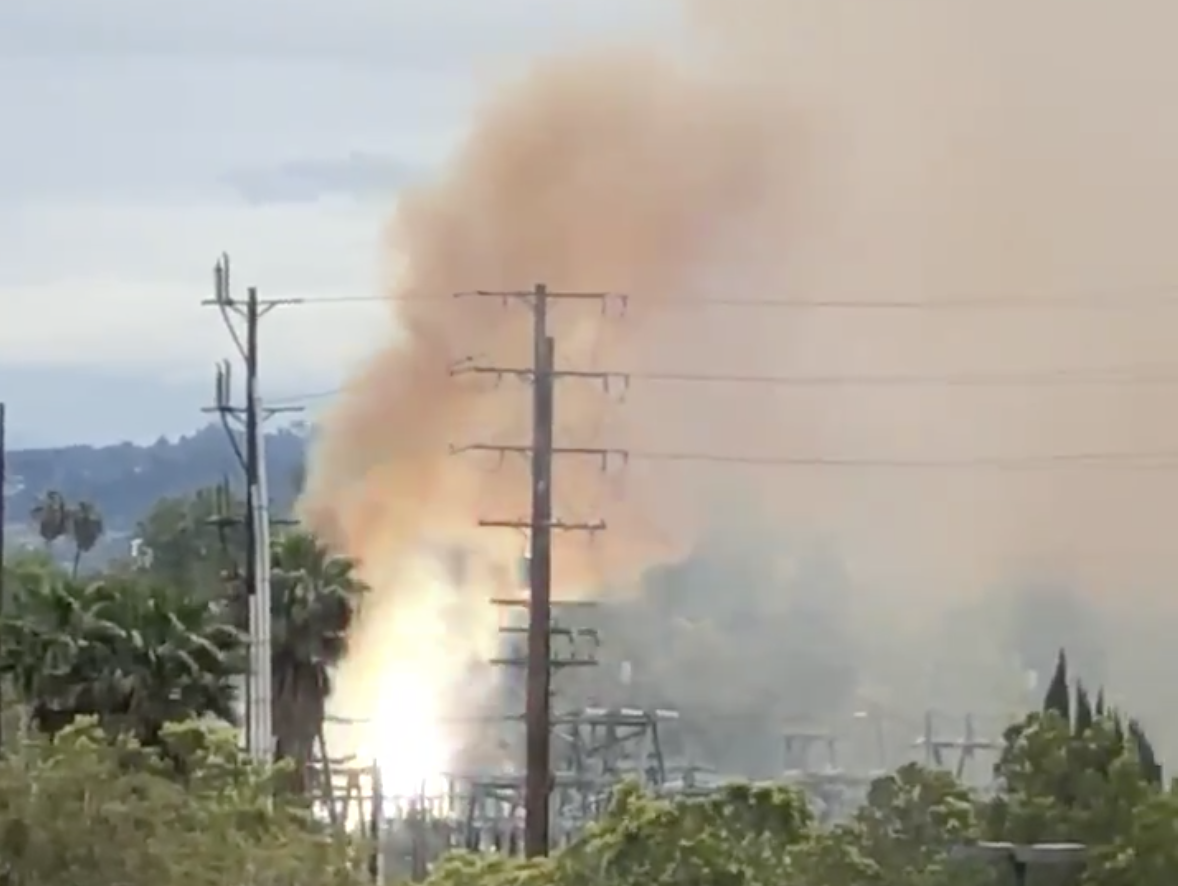 A fire at Burbank Water and Power is seen on April 10, 2020. (RobyDiamond_tv)