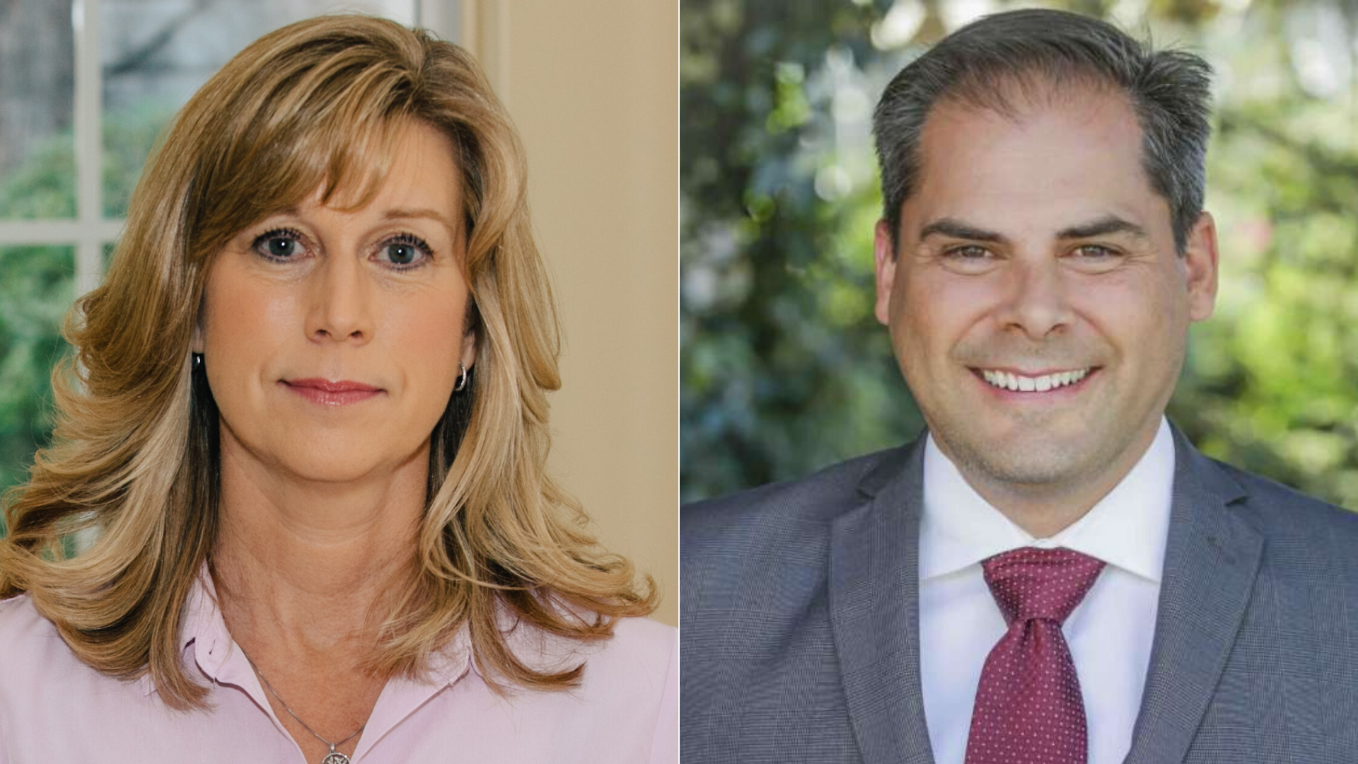 Christy Smith and Mike Garcia are seen in photos that appear on their campaign websites in April 2020.