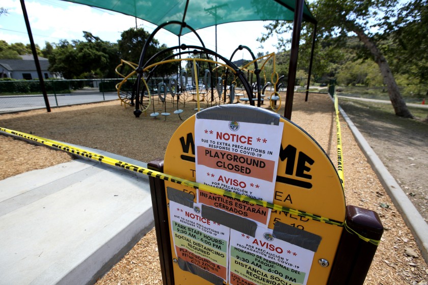 The closed Crescenta Valley Park Playground in La Crescenta on March 27, 2020. (Raul Roa / Los Angeles Times)