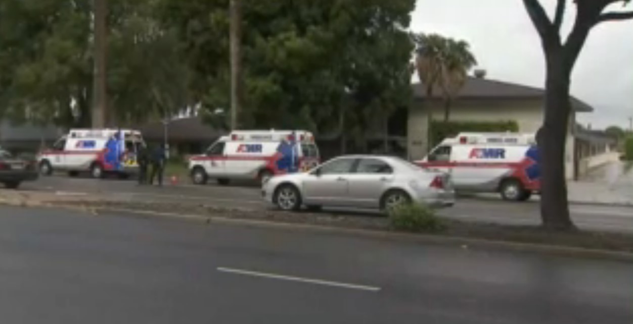 Patients were evacuated form the Magnolia Rehabilitation and Nursing Center in Riverside on April 8, 2020. (KTLA)