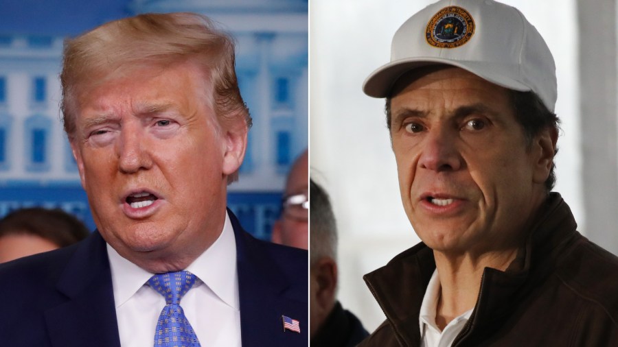 New York Gov. Andrew Cuomo would refuse and legally challenge a potential order from President Donald Trump to reopen the state's economy if doing so would put its residents at risk of being exposed to the novel coronavirus, he said Tuesday. (AP/Getty Images)