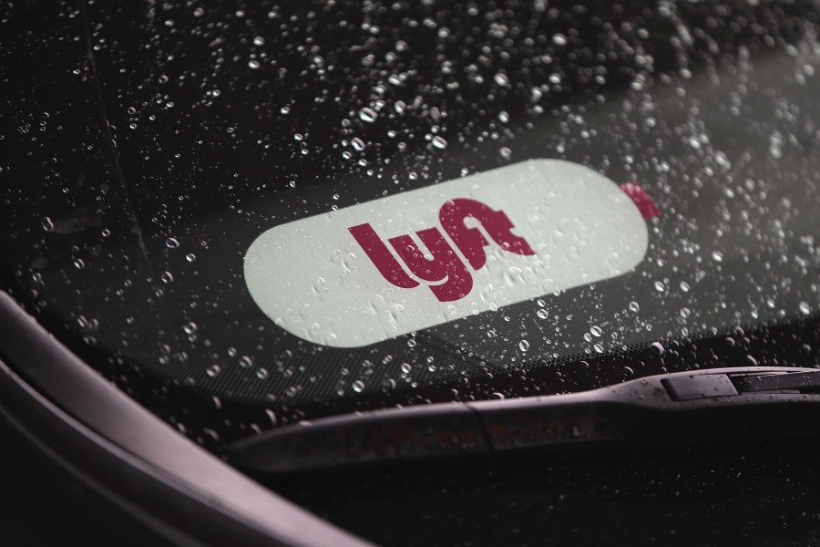 A Lyft sticker on a vehicle. (Photo by Scott Olson/Getty Images)