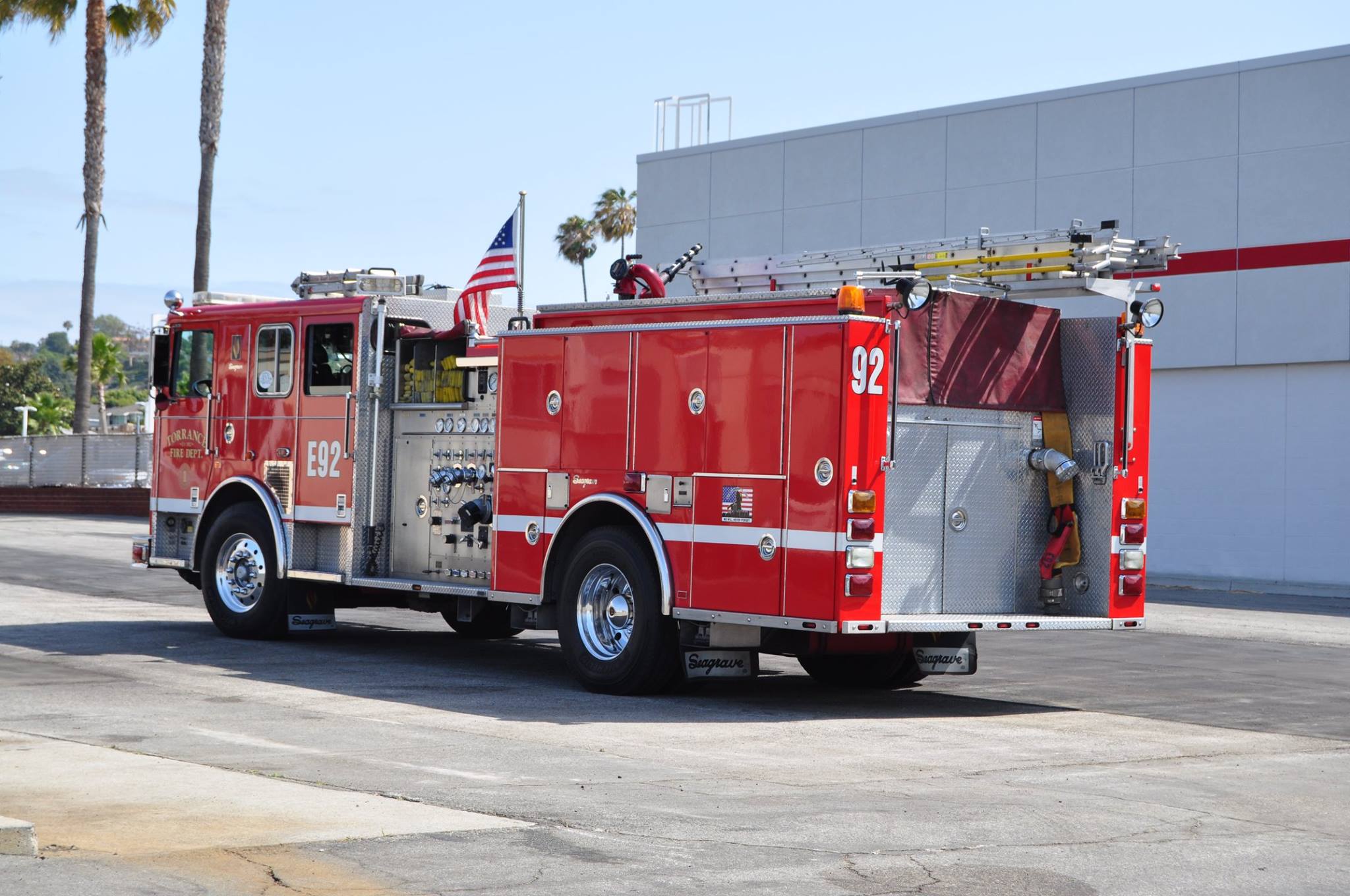 A Torrance Fire Department truck is seen in this image posted on its Facebook page.