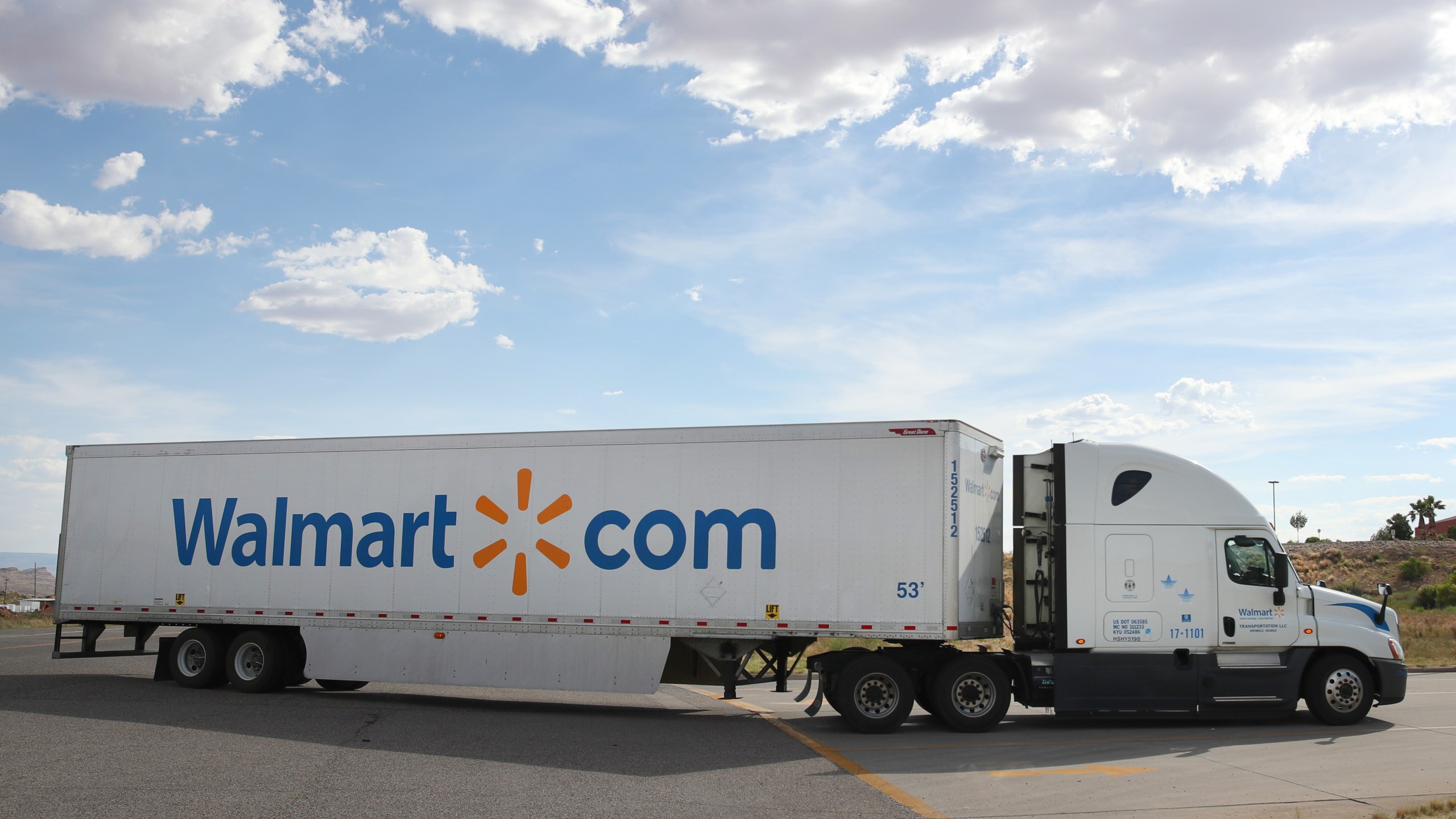 A Walmart.com truck enters a large Walmart regional distribution center on June 6, 2019 in Washington, Utah. (George Frey/Getty Images)