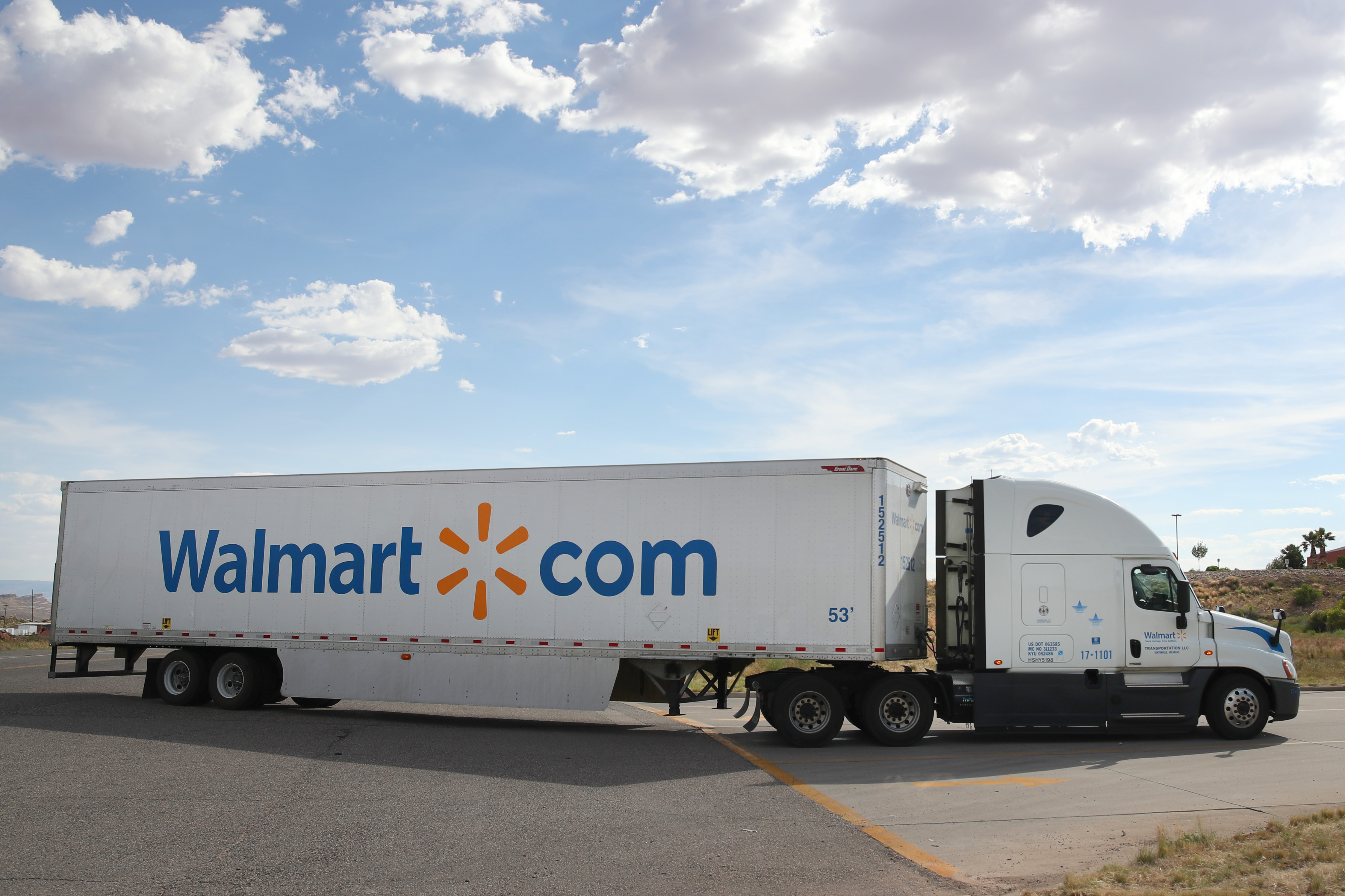 A Walmart.com truck enters a large Walmart regional distribution center on June 6, 2019 in Washington, Utah. (George Frey/Getty Images)