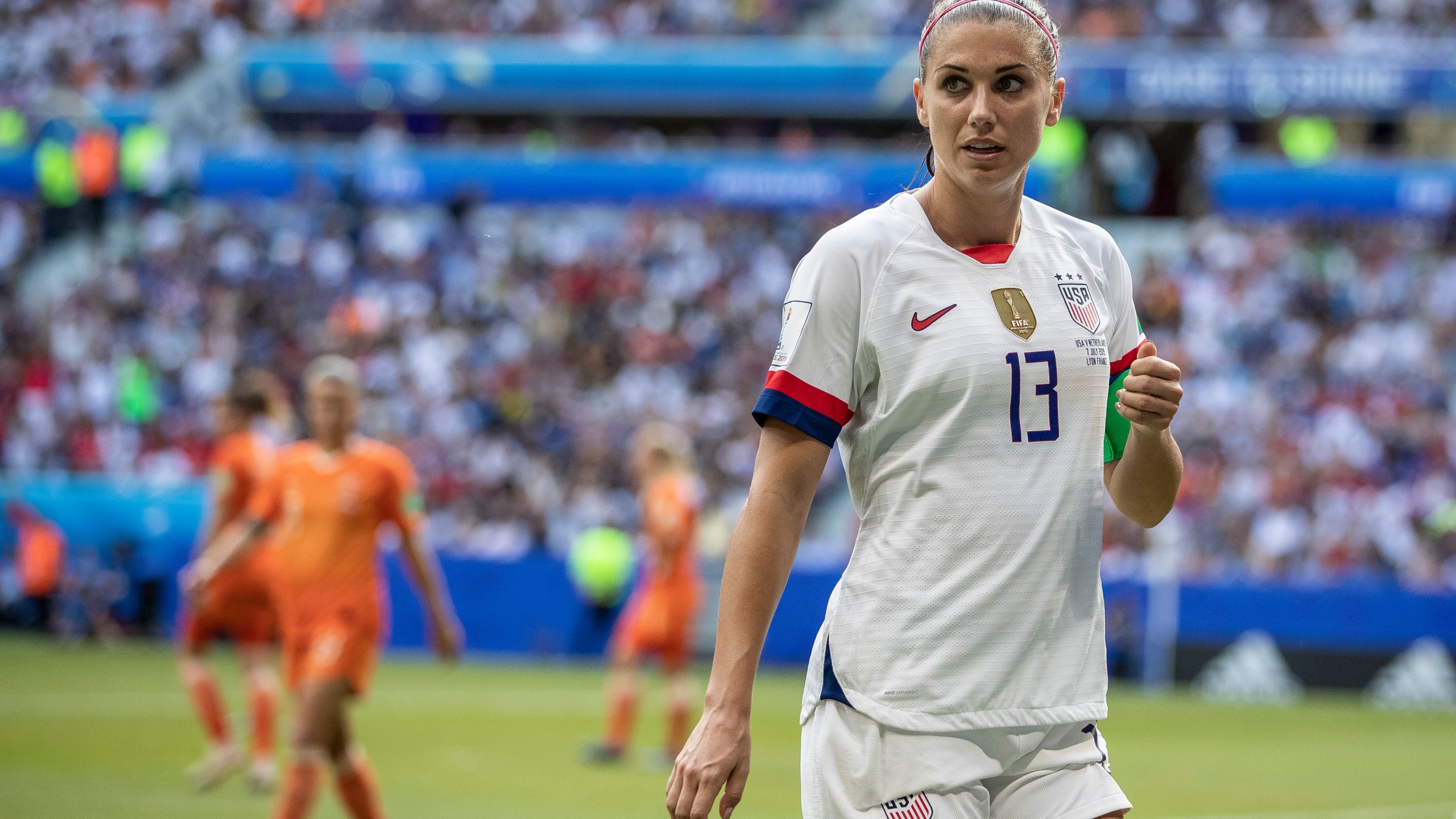 Alex Morgan looks on during the 2019 FIFA Women's World Cup France Final match between the U.S. and the Netherlands on July 07, 2019, in Lyon, France. (Maja Hitij/Getty Images)