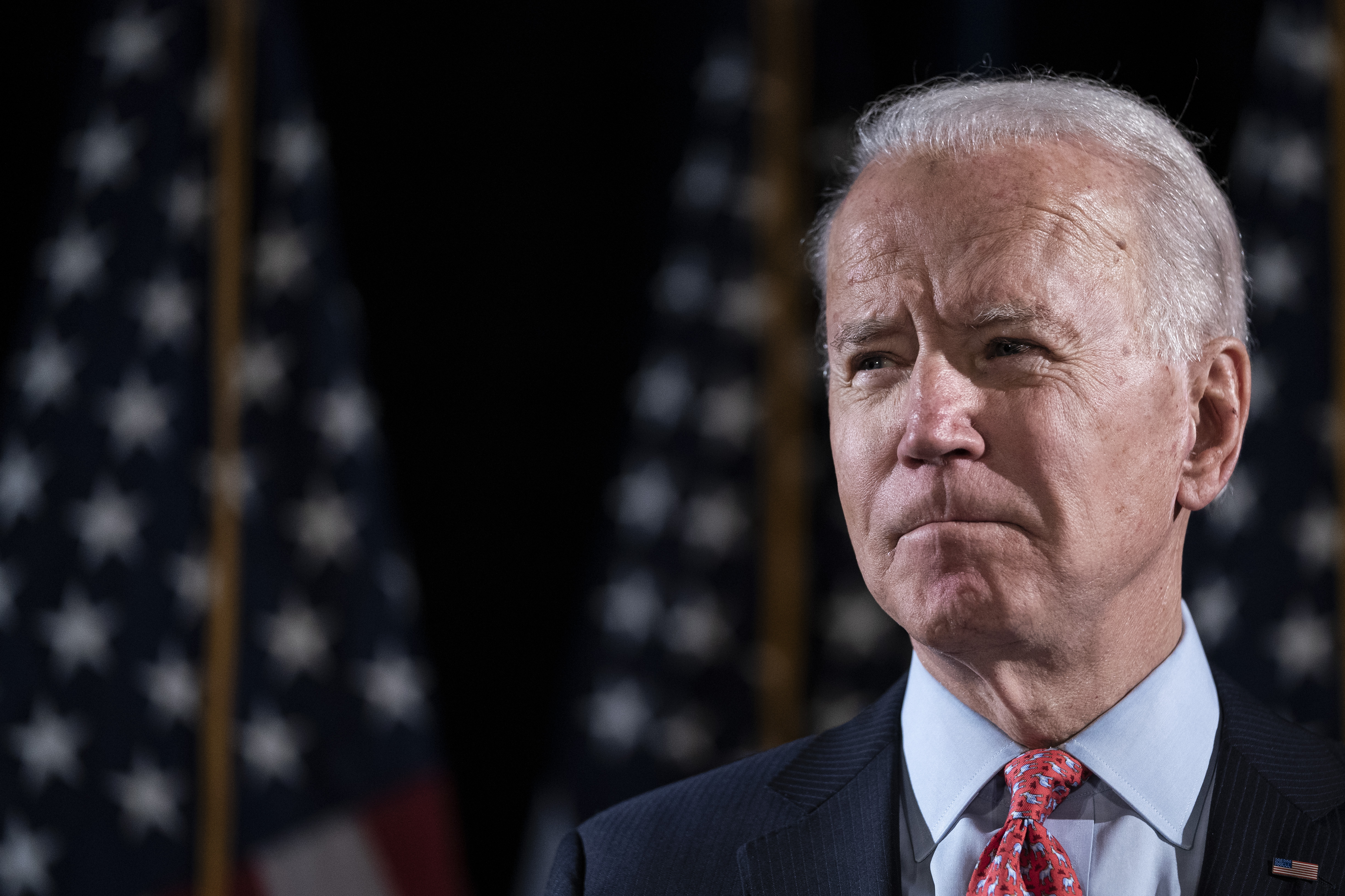 Democratic presidential candidate former Vice President Joe Biden delivers remarks about the coronavirus outbreak, at the Hotel Du Pont March 12, 2020, in Wilmington, Delaware. (Drew Angerer/Getty Images)