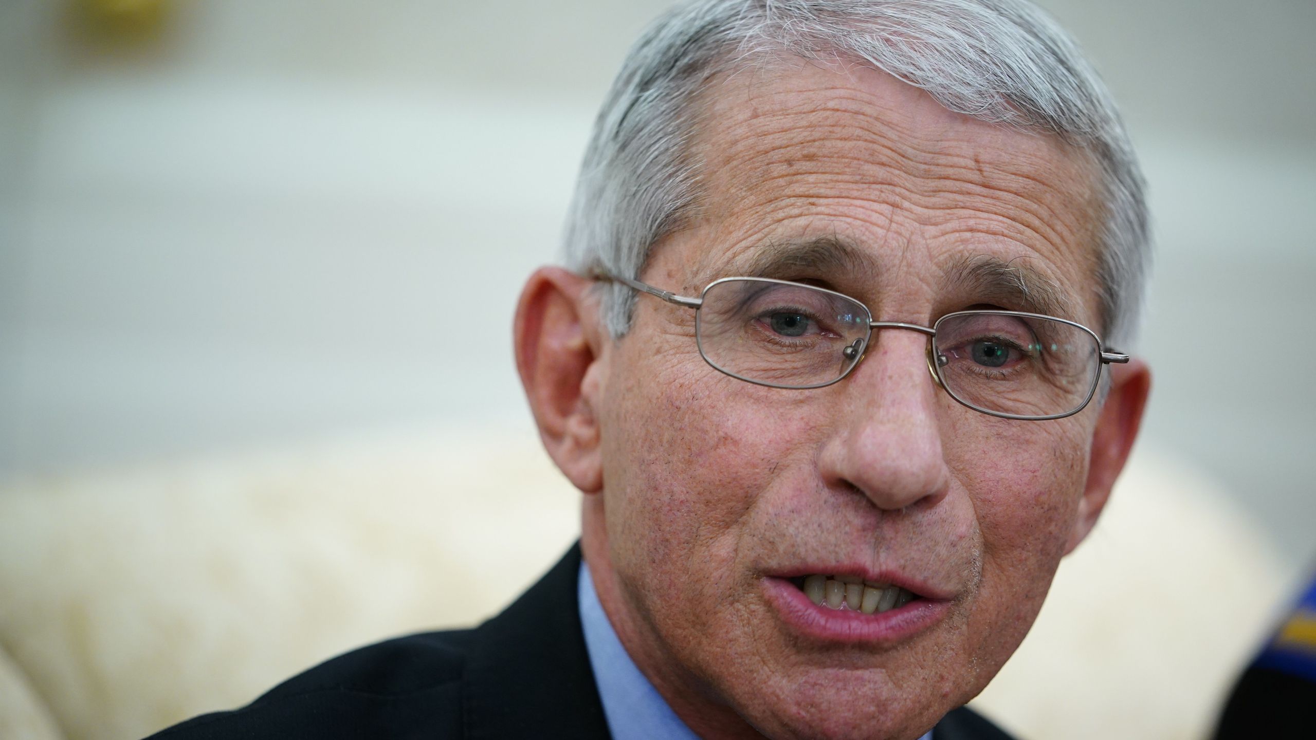 Dr. Anthony Fauci , director of the National Institute of Allergy and Infectious Diseases speaks during a meeting with US President Donald Trump and Louisiana Governor John Bel Edwards D-LA in the Oval Office of the White House in Washington, DC on April 29, 2020. (MANDEL NGAN/AFP via Getty Images)