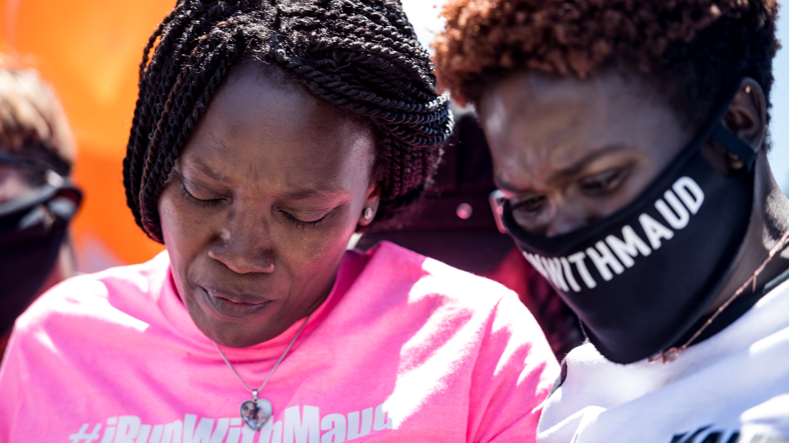 Jasmine Arbery, sister of Ahmaud Arbery, and Wanda Cooper-Jones, Ahmaud's mother, are seen at a gathering to honor Ahmaud at Sidney Lanier Park on May 9, 2020, in Brunswick, Georgia. (Sean Rayford/Getty Images)