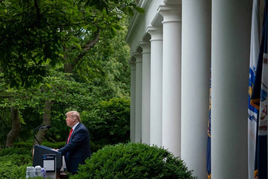 U.S. President Donald Trump speaks during a press briefing about coronavirus testing in the Rose Garden of the White House on May 11, 2020, in Washington, DC. (Drew Angerer/Getty Images)