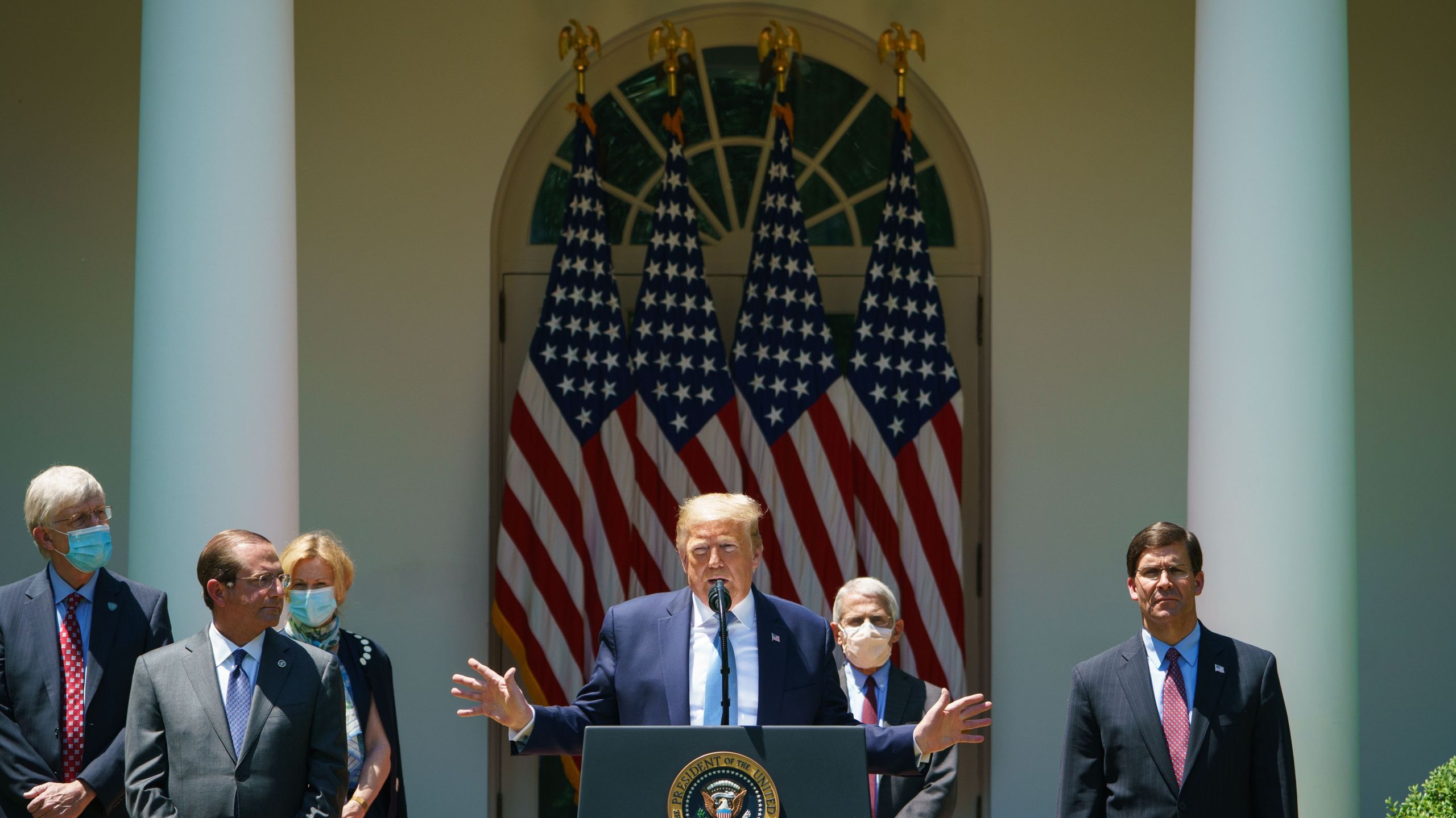 Donald Trump speaks about vaccine development in the Rose Garden of the White House in Washington, D.C. on May 15, 2020. (MANDEL NGAN/AFP via Getty Images)