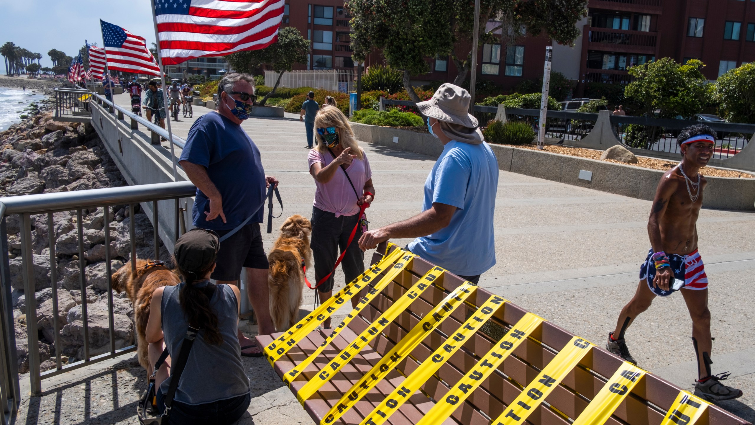 People enjoy the less restricted beachfront in Ventura on May 24, 2020. (Brent Stirton/Getty Images)