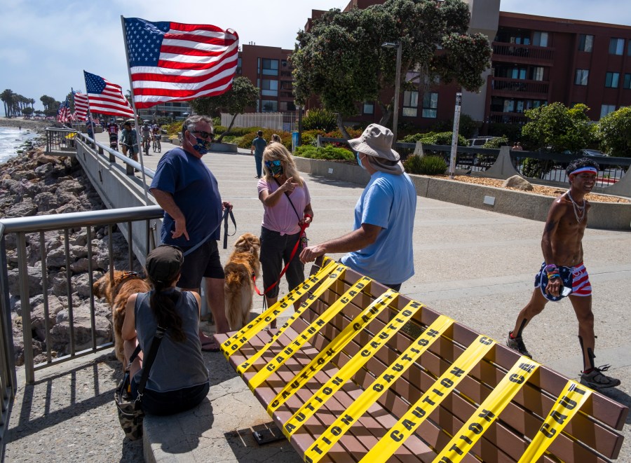 People enjoy the less restricted beachfront in Ventura on May 24, 2020. (Brent Stirton/Getty Images)