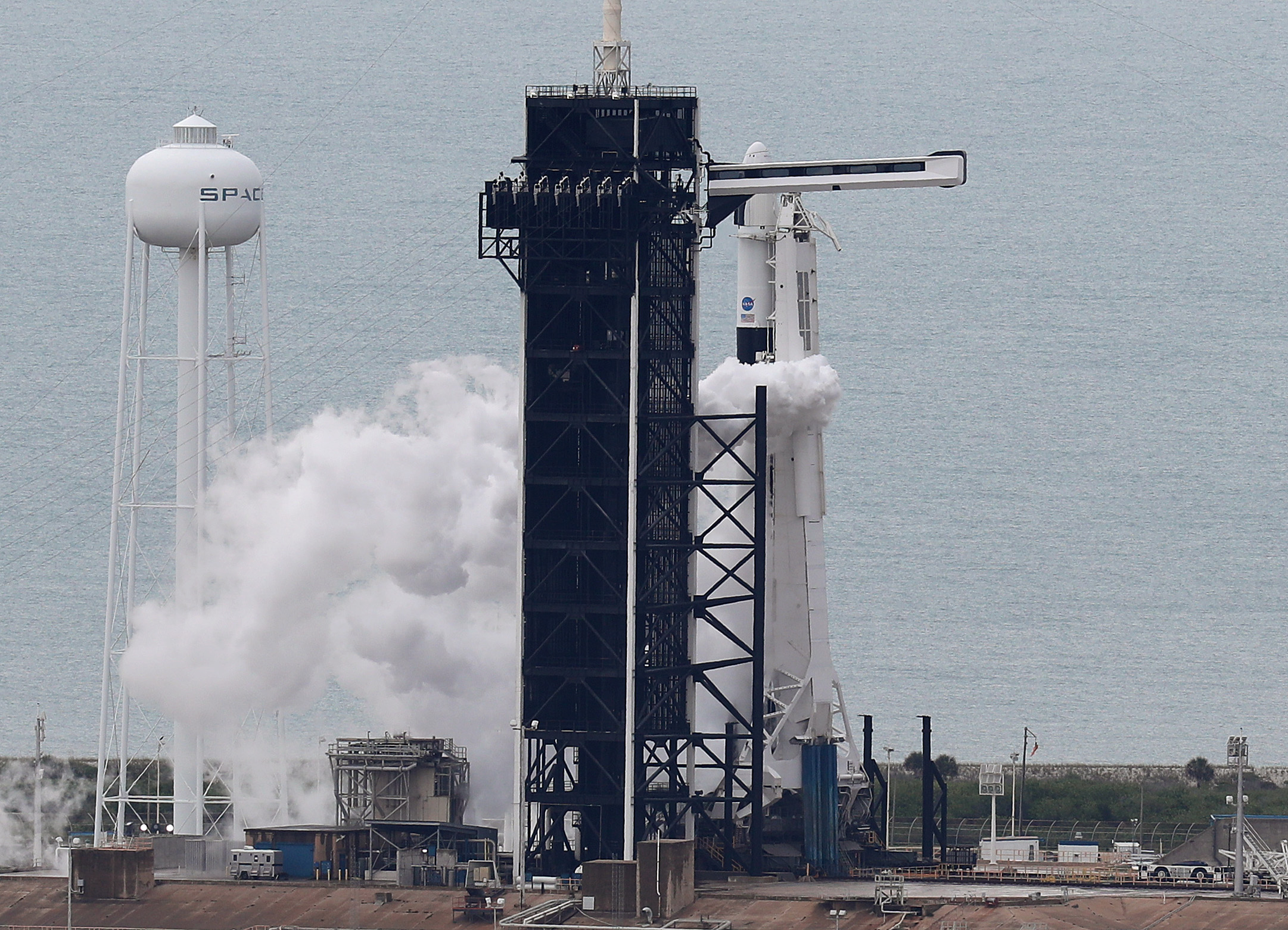 Moments before launching NASA scrubbed today's launch of the SpaceX Falcon 9 rocket with the manned Crew Dragon spacecraft on launch pad 39A at the Kennedy Space Center on May 27, 2020 in Cape Canaveral, Florida. NASA will try again on Saturday for the inaugural flight that will be the first manned mission since the end of the Space Shuttle program in 2011 to be launched into space from the United States. (Joe Raedle/Getty Images)