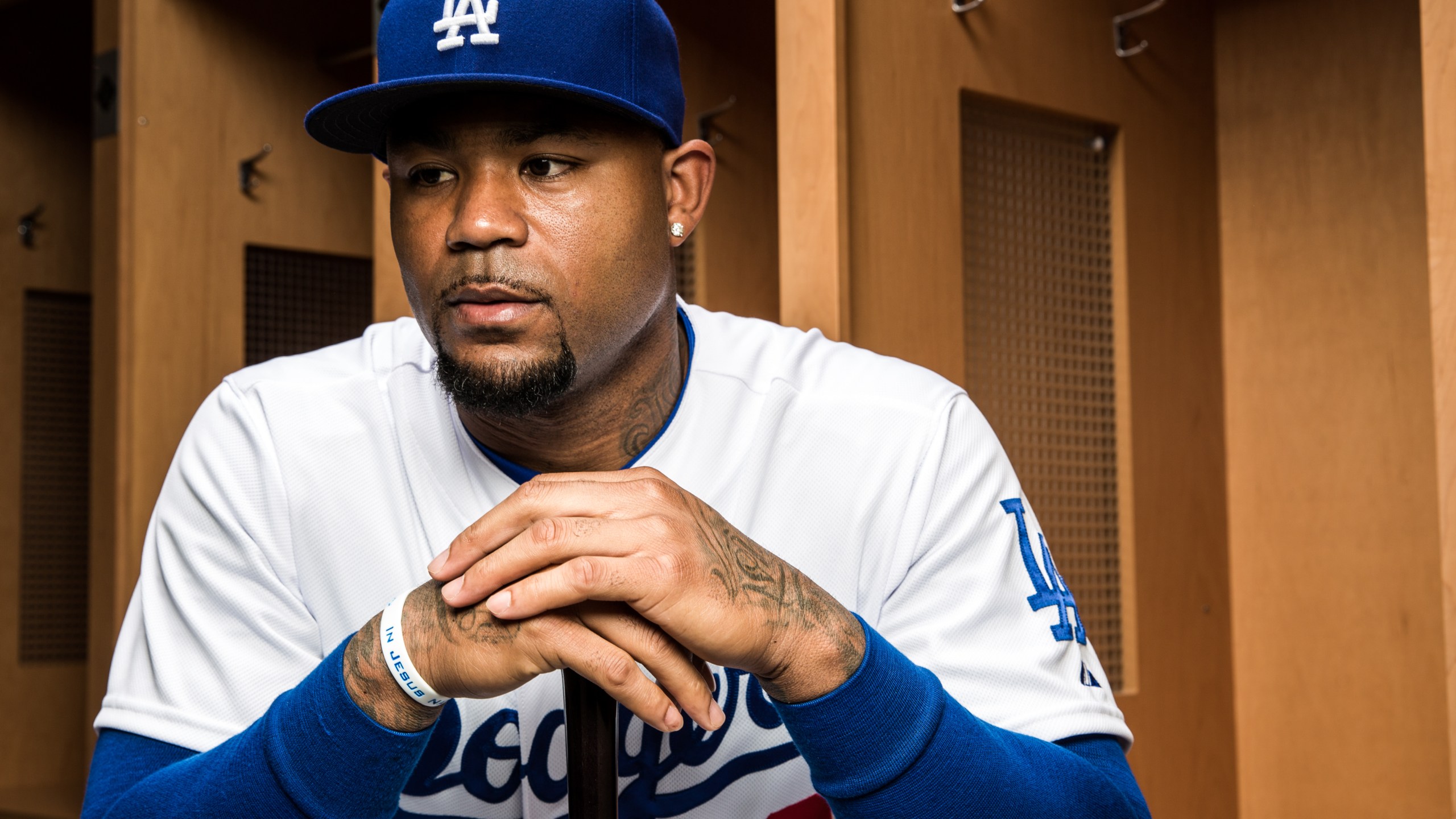 Carl Crawford, formerly #3 of the Los Angeles Dodgers, poses for a portrait during spring training photo day at Camelback Ranch on Feb. 28, 2015, in Glendale, Arizona. (Rob Tringali/Getty Images)