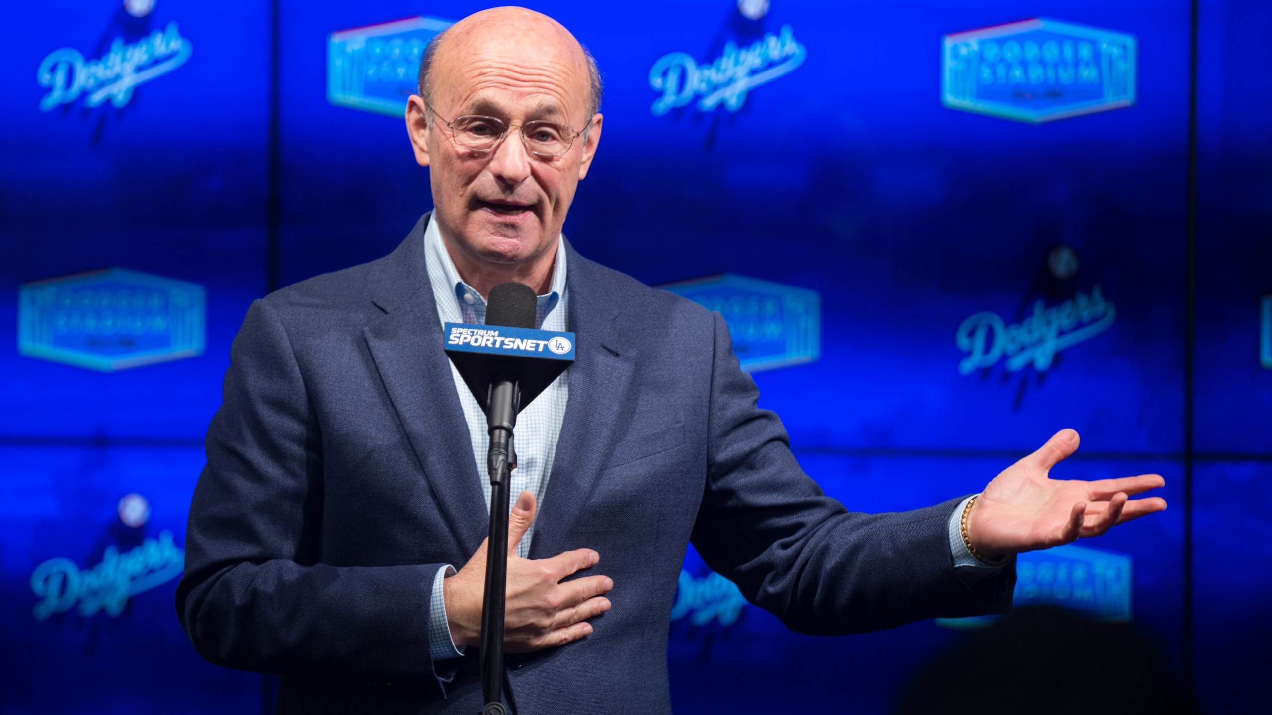 President of the Los Angeles Dodgers Stan Kasten speaks at Dodger Stadium on Jan. 5, 2017. (Emma McIntyre/Getty Images)