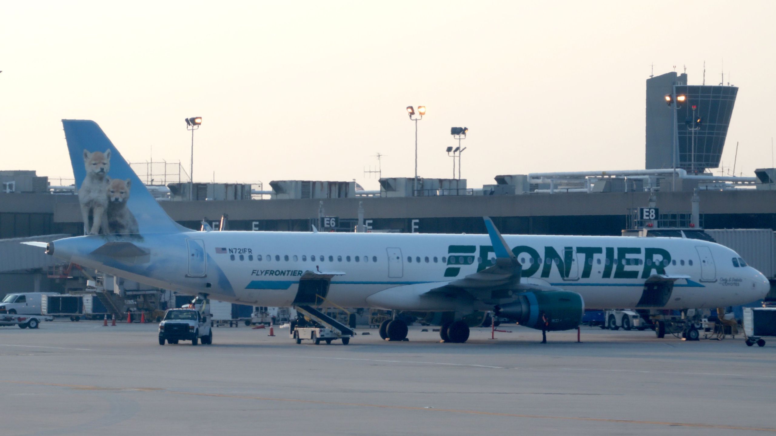 A Frontier Airlines jet at Philadelphia International Airport on June 1, 2018, in Philadelphia, Pennsylvania. (DANIEL SLIM/AFP via Getty Images)