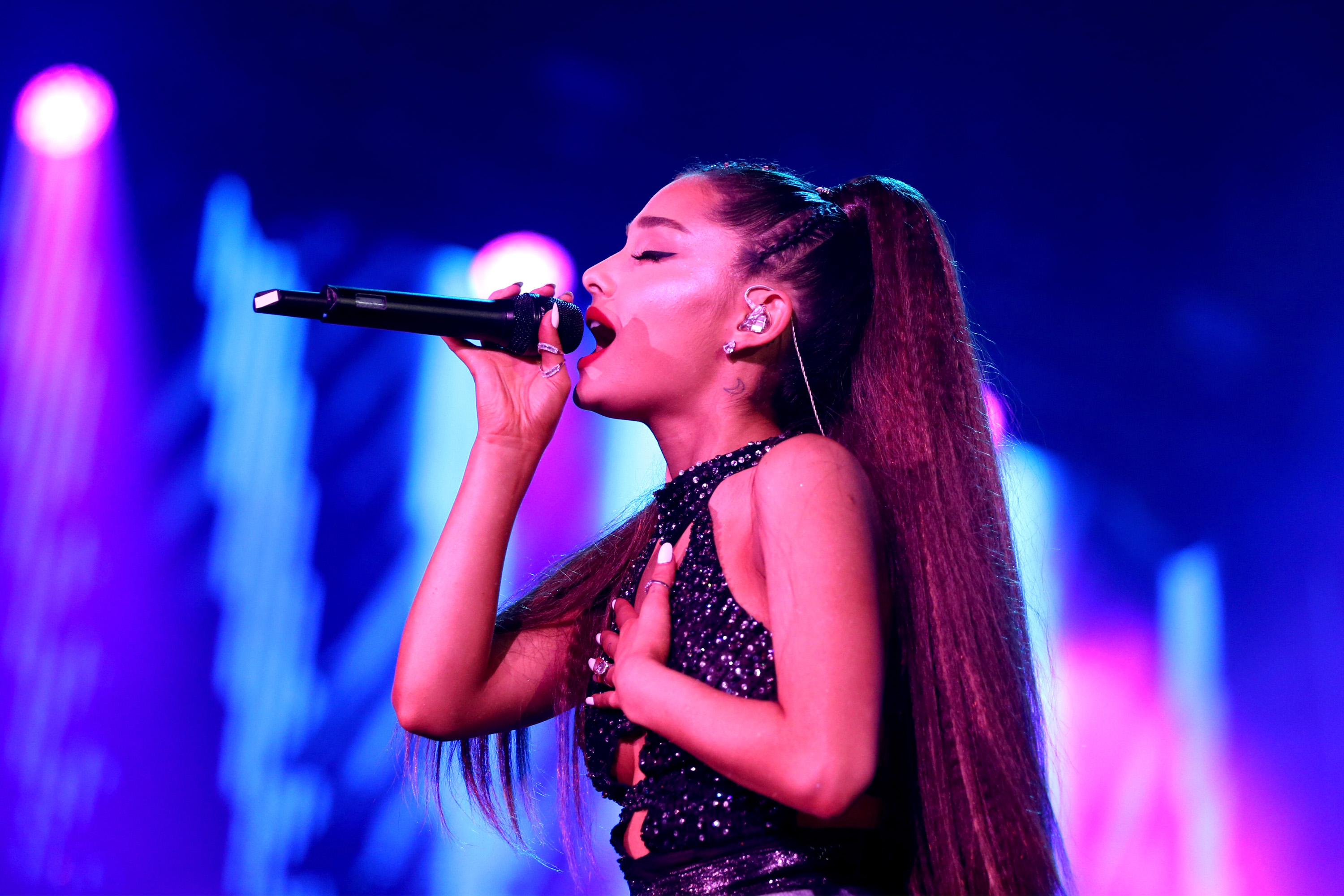 Ariana Grande performs onstage during the 2018 iHeartRadio Wango Tango by AT&T at Banc of California Stadium on June 2, 2018 in Los Angeles. (Rich Polk/Getty Images for iHeartMedia )