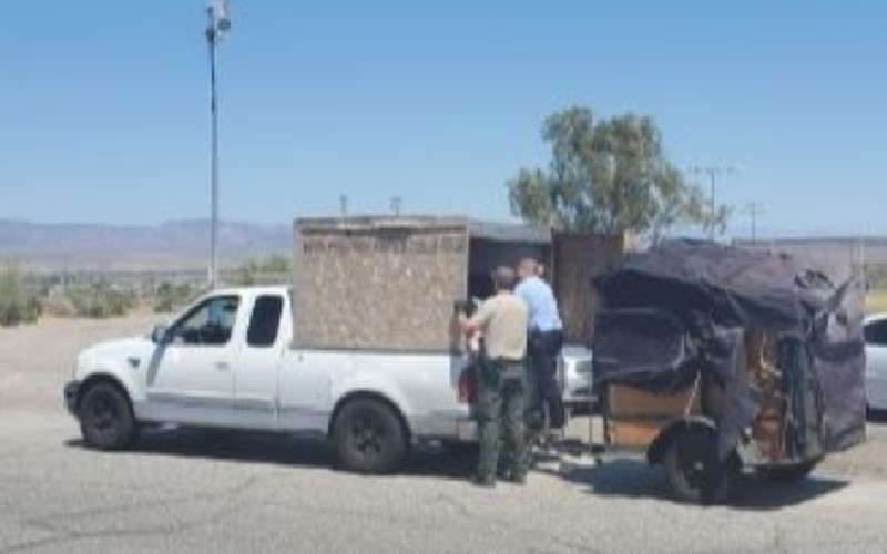 A search of the truck also turned up narcotics, drug paraphernalia and a shotgun, authorities said. (San Bernardino County Sheriff's Department)