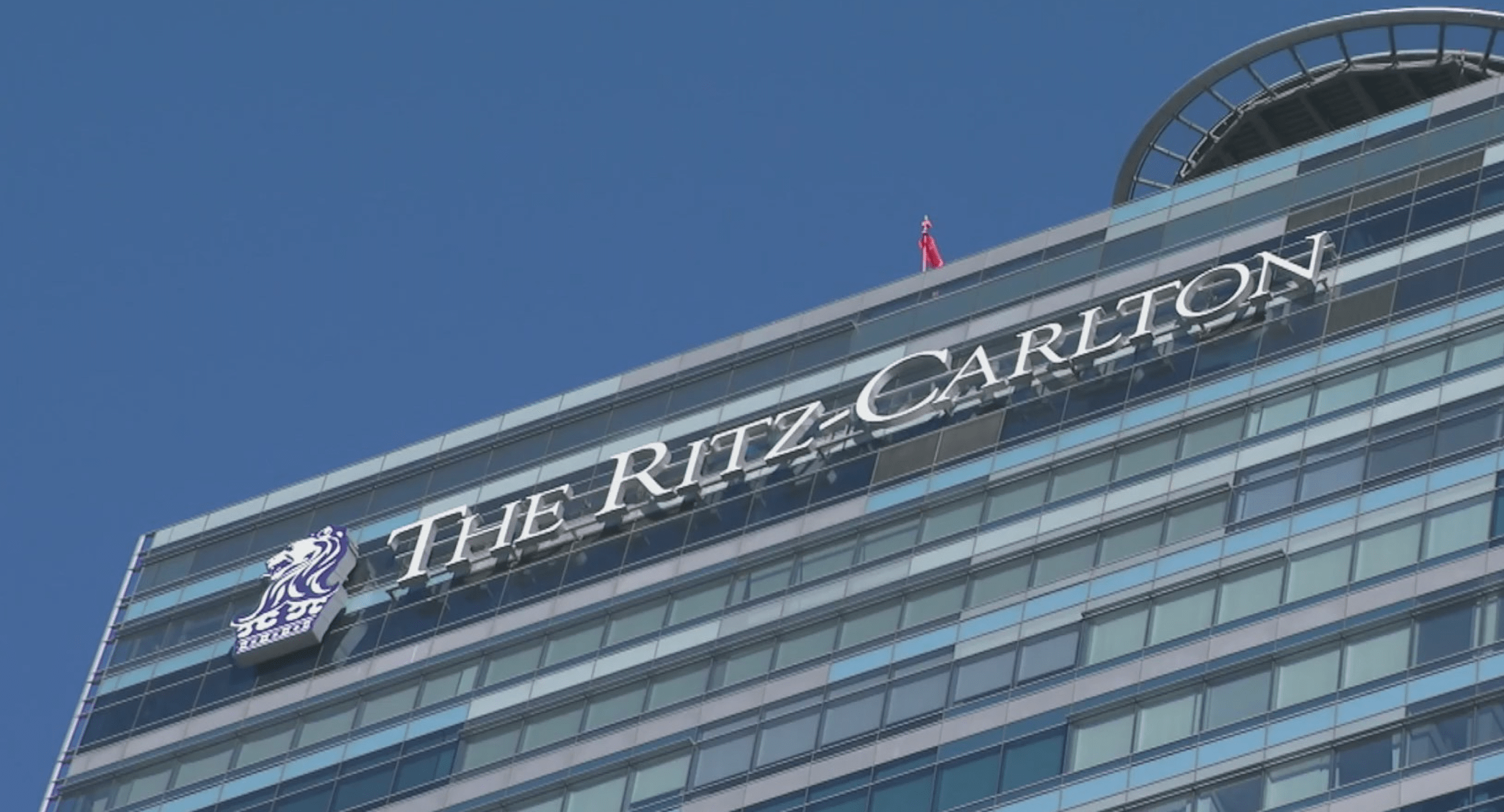 The Ritz-Carlton hotel in downtown Los Angeles appears on May 6, 2020. (KTLA)