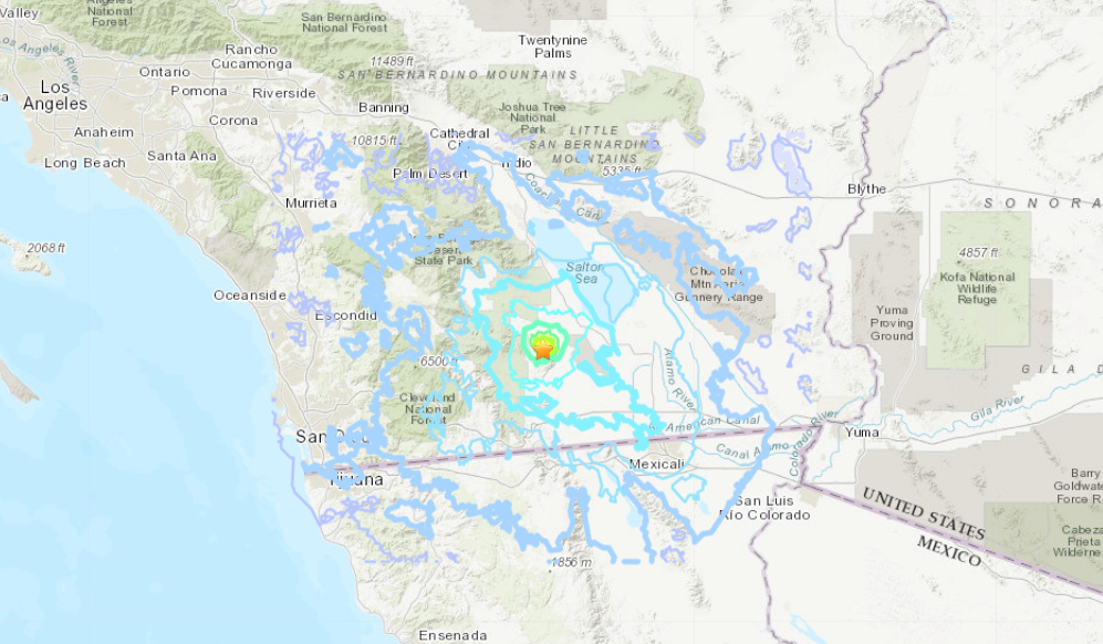 The location of a magnitude 4.5 earthquake Sunday afternoon near Brawley. (USGS)