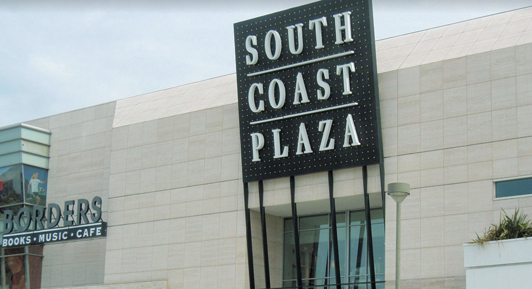 Then South Coast Plaza sign is seen in a Google Maps Street View image.