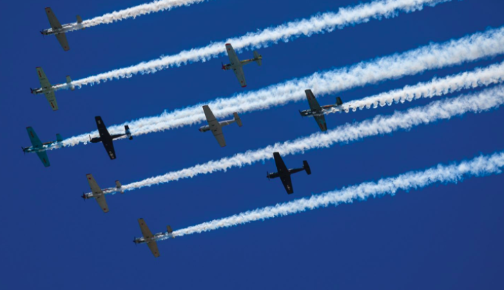 Vintage planes are seen in the sky in this image posted on the Tour de Pier Facebook page promoting a flyover in Manhattan Beach on May 17, 2020.