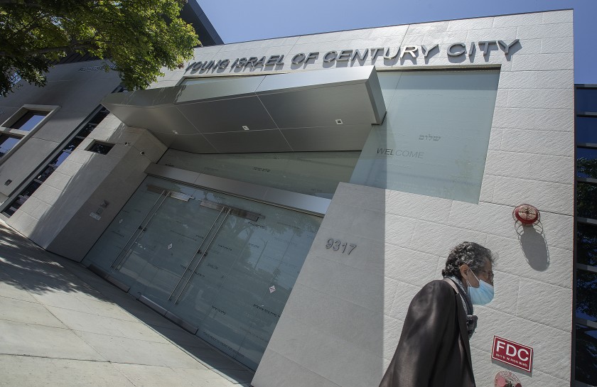 Even though Young Israel of Century City synagogue in Los Angeles can now reopen, its rabbi has decided to hold off. Elazar Muskin is among a group of local Orthodox rabbis who have said they will wait at least two weeks to see whether coronavirus cases surge. (Mel Melcon / Los Angeles Times)