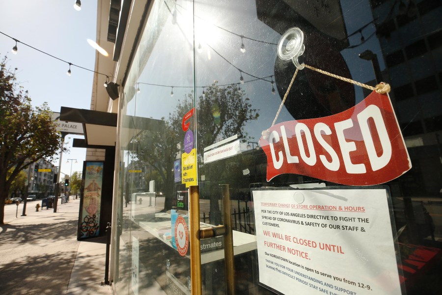 The streets are quiet with closed signs May 5 in Los Angeles. (Al Seib/Los Angeles Times/Getty Images)